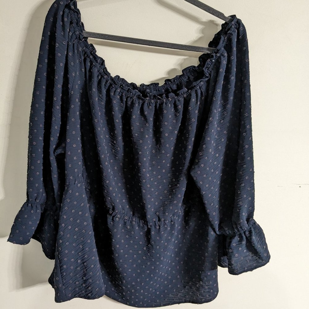 Lane Bryant 22/24W Blue Dotted Off the Shoulder Blouse